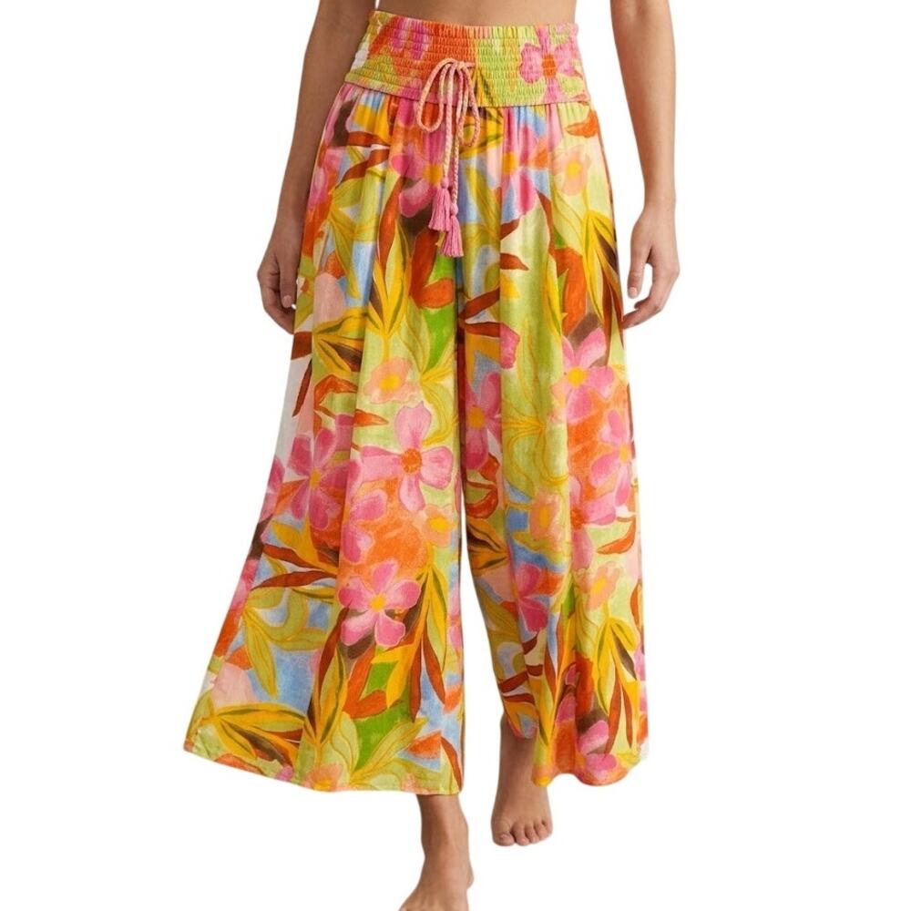 True Destinations Wide Leg Palazzo Pants Floral Smocked Waist NWT Women M